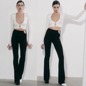 MANURI Janine 2.3 Side Cut Out Flare Trousers Pants In Black Size S